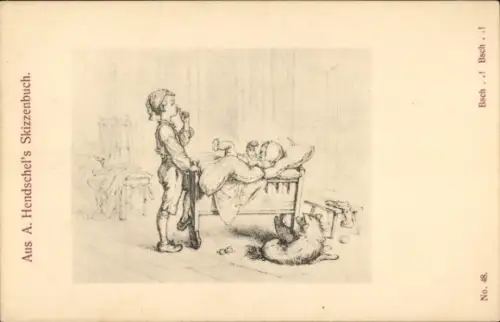 Künstler Ak Hendschel, Albert, Skizzenbuch, No. 48, Bsch..! Bsch..!