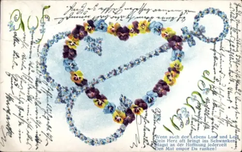 Ak Immer, Herz aus Stiefmütterchen, Anker aus Vergissmeinnicht