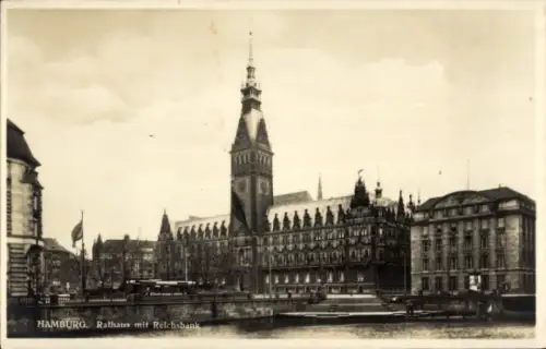 Ak Hamburg Mitte Altstadt, Rathaus mit Reichsbank