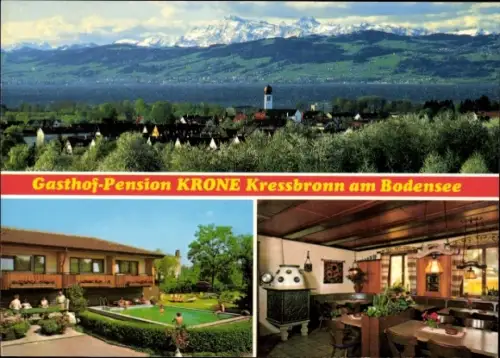Ak Kressbronn am Bodensee, Gasthof-Pension KRONE,  Landschaft, Schwimmbad, Innenansicht
