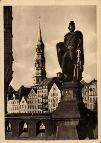 Ak Hamburg Mitte Altstadt, Trostbrücke und Sankt Catharinen Kirche