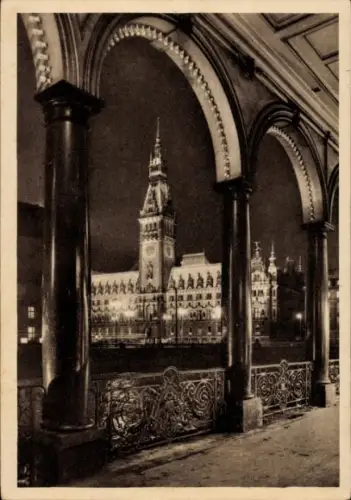 Ak Hamburg Mitte Altstadt, Rathaus und Alsterarkaden