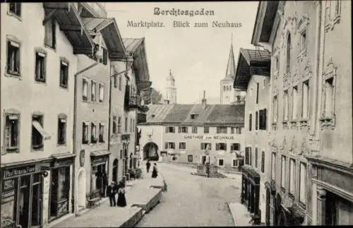 Ak Berchtesgaden in Oberbayern, Marktplatz, Blick zum Neuhaus, Gasthof zu Neuhaus