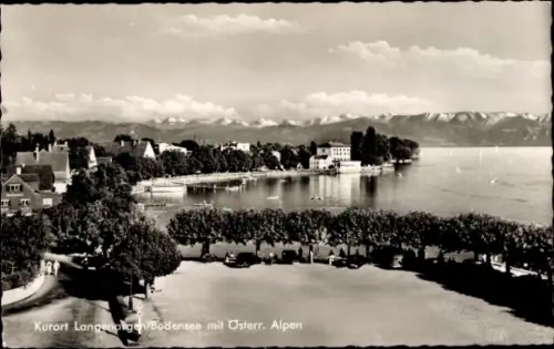 Ak Langenargen am Bodensee, Teilansicht mit Österreichischen Alpen