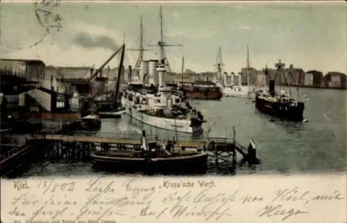 Ak Kiel, Hafenansicht, Schiffe, Krupp'sche Werft, Kiel
