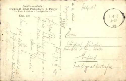 Ak Kiel, Restaurant Forstbaumschule, Parkanlagen, Tische im Freien, Bäume