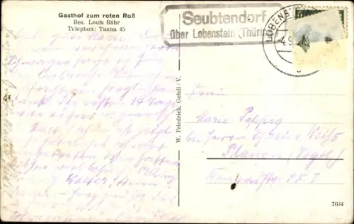 Ak Seubtendorf Tanna in Thüringen, Gesamtansicht, Gasthof zum roten Roß