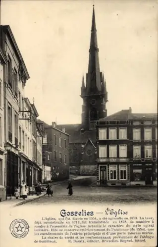 Ak Gosselies Charleroi Wallonien Hennegau, Gosselies-Eglise, Kirche aus 1554, Turm, gotischer Sti