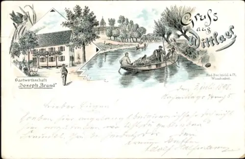 Litho Wittlaer Düsseldorf am Rhein, Gastwirtschaft Joseph Brand, Gondel