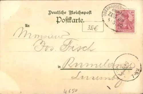 Litho Gelsenkirchen im Ruhrgebiet, Bahnhofs-Hotel, Kriegerdenkmal, Bahnhofstraße