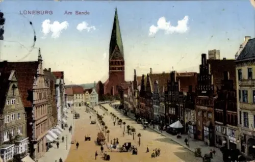 Ak Lüneburg in Niedersachsen,  Am Sande, Stadtansicht,  Gebäude, Menschen auf der Straße