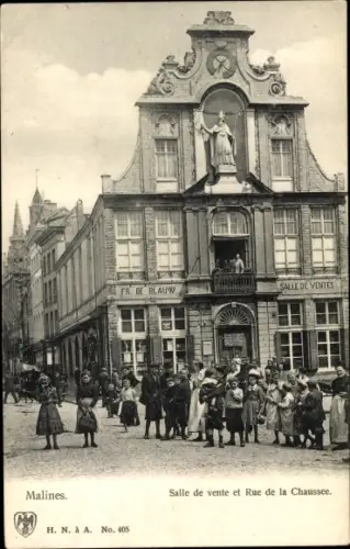 Ak Mechelen Mecheln Malines Flandern Antwerpen, Salle de vente et Rue de la Chaussee