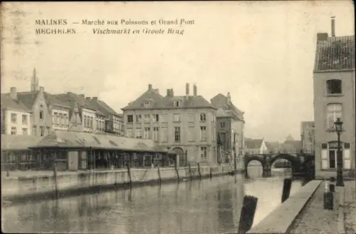 Ak Mechelen Mecheln Malines Flandern Antwerpen, Marche aux Poissons et Grand Pont