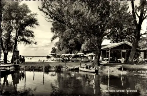 Ak Feldwies Übersee am Chiemsee, Strandblick, Terrasse