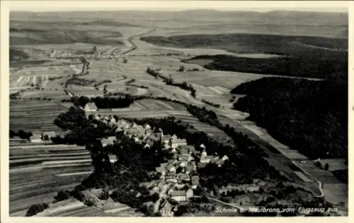 Ak Schmie Maulbronn im Enzkreis, Luftaufnahme von Schmie, Maulbronn, Felder, Wälder, Landschaft
