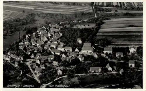 Ak Ochsenburg Zaberfeld in Württemberg, Luftaufnahme von  Zabergäu, Felder im Hintergrund