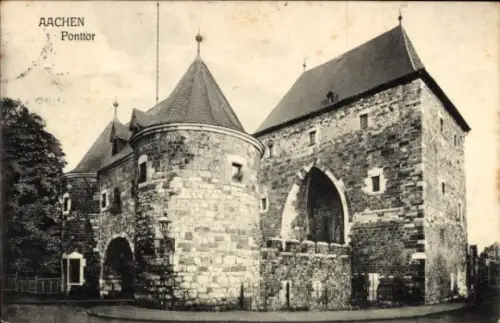 Ak Aachen,  Ponttor,  Stadtmauer, schwarz-weiß
