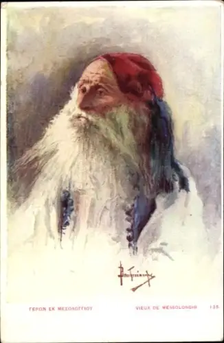 Künstler Ak Mesolonghi Griechenland, Vieux homme, Grieche in Tracht