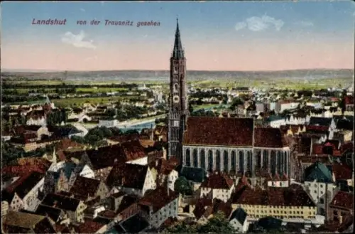 Ak Landshut in Niederbayern,  Blick von der Trausnitz, Stadtansicht, Kirche, Landschaft