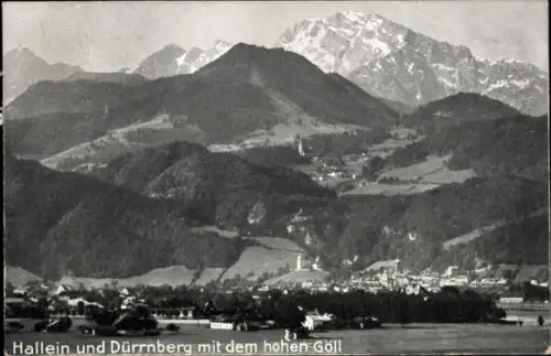 Ak Hallein in Salzburg, Blick auf Ortschaft mit Dürrnberg und Hohen Göll