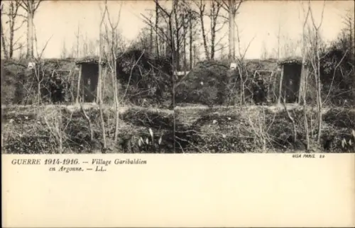 Stereo CPA Guerre 1914-1916, Village Garibaldien en Argonne
