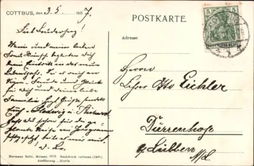 Ak Cottbus in der Niederlausitz,  Blick über den Kaiser Wilhelm-Platz,  Gebäude, Straßenbahn