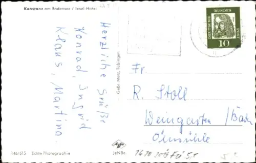 Ak Konstanz am Bodensee, Insel-Hotel, Bodensee, Garten, Wasser, Menschen