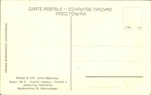 Ak Vilnius Wilna Wilno Litauen, Statue mit Kreuz, Kathedrale, Landschaft, J. Bułhak