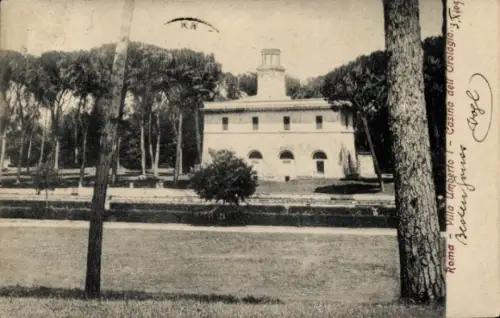Ak Roma Rom Lazio, Villa Umberto, Casina dell Orologio, Bäume, Wasserfläche