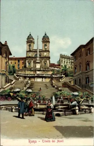 Ak Roma Rom Lazio, Trinità dei Monti, Treppe, Menschen, Blumen, Roma