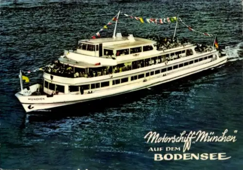 Ak Bodensee, Motorschiff München mit Passagieren an Bord