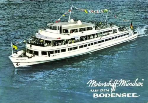 Ak Bodensee, Motorschiff München mit Passagieren an Bord