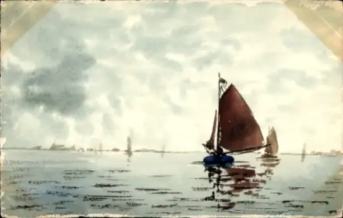 Handgemalt Ak Seepanorama, Segelboote