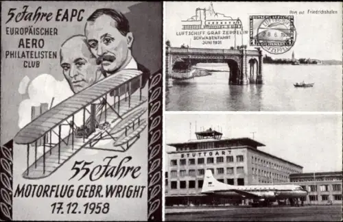 Ak Europäischer Aero Philatelisten Club, Flughafen Stuttgart, Friedrichshafen, Zeppelin Luftschiff