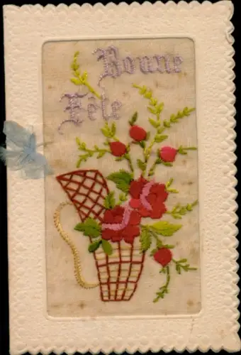 Seidenstick Ak Glückwunsch, Korb mit Rosen