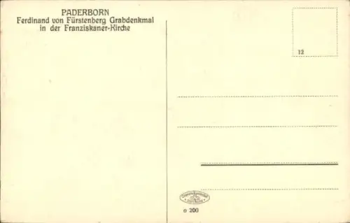 Ak Paderborn in Westfalen, Grabdenkmal Ferdinand von Fürstenberg, Franziskaner-Kirche, Paderborn