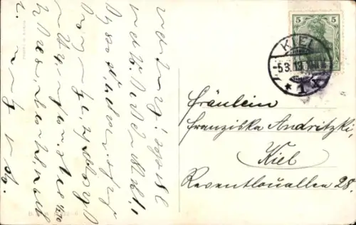 Künstler Ak Feiertag, K., Liebespaar, Junge mit Blumen, Dackel