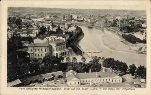 Ak Vilnius Wilna Litauen, Panorama, in der Mitte der Wilijafluss