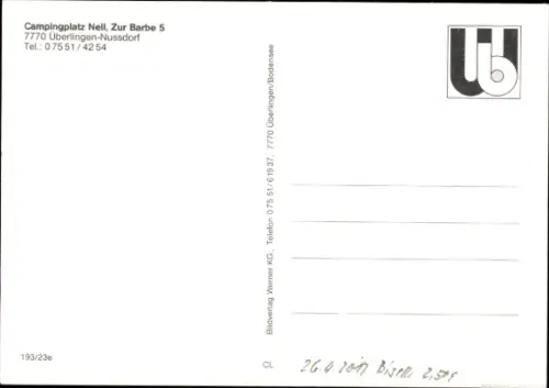 Ak Nußdorf Nussdorf Überlingen am Bodensee, Campingplatz Nell, Zur Barbe 5, Luftbild, Ort