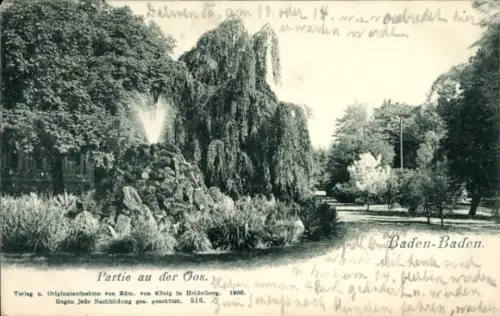 Ak Oos Baden Baden am Schwarzwald, Park, Fontäne