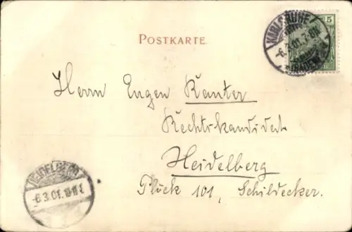 Ak Karlsruhe in Baden,  Grossh. Sammlungen, Adresse an Herrn Eugen Bäntler