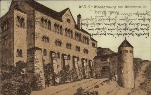 Ak Weinheim an der Bergstraße Baden, Wachenburg,   Burg, handschriftlicher Text