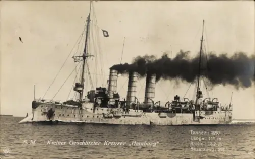 Ak S.M. Kleiner Geschützter Kreuzer Hamburg