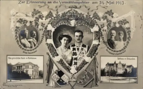 Ak Herzog Ernst August, Victoria Luise, Kaiserpaar, Herzogspaar, Vermählung am 24. Mai 1913, Gmunden