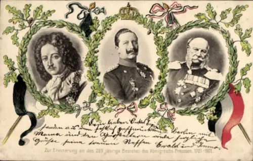 Ak 200jähriges Bestehen des Königreichs Preußen, Kaiser Wilhelm I., Kaiser Wilhelm II.