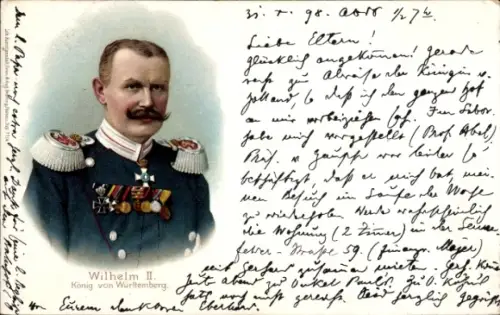 Litho Wilhelm II., König von Württemberg, Portrait in Uniform
