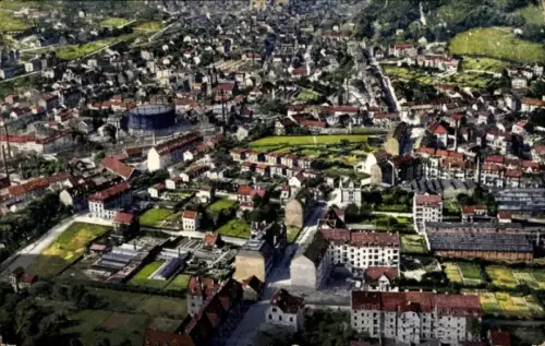 Ak Barmen Wuppertal, Luftaufnahme von  Stadtansicht, Zeppelin Sicht, viele Häuser