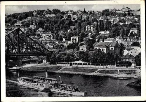 Ak Dresden Loschwitz, Blick auf die Elbbrücke, Ort, Salondampfer