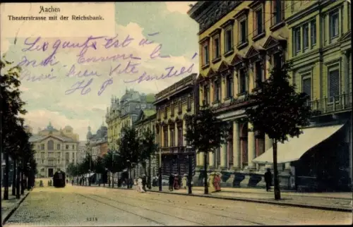Ak Aachen in Nordrhein Westfalen, Theaterstraße mit der Reichsbank