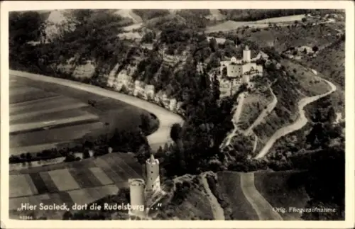 Ak Bad Kösen Naumburg an der Saale, Rudelsburg, Saaleck, Fliegeraufnahme